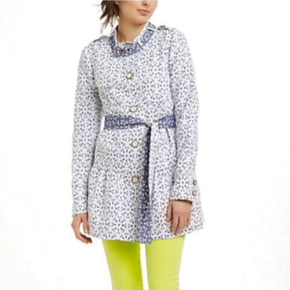 Anthropologie Elevenses Eyelet Belted Trench Coat Size 4
